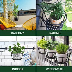 3-Pack Iron Art Hanging Flower Pots with Hooks – Metal Plant Baskets for Balcony