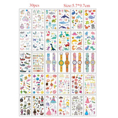 30pcs Temporary Tattoos for Children Unicorn Mermaid Car Fruit Cartoon Tattoo Stickers for Hand Body Fake Tattoo Waterproof