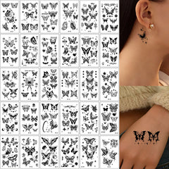 30Pcs Black Flower & Butterfly Temporary Tattoos