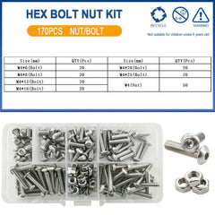 Allen Screw Nut Bolt Kit – M2 to M6 304 Stainless Steel Hexagon Machine Screws & Nuts