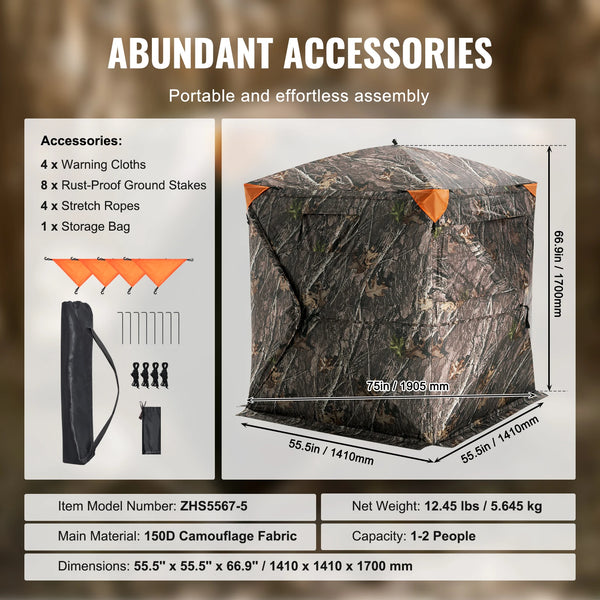 VEVOR Hunting Blind, 270° See Through Ground Blind, 2-3 Person Pop Up Deer Blind for Hunting with Carrying Bag, Portable Tent