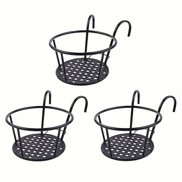 3-Pack Iron Art Hanging Flower Pots with Hooks – Metal Plant Baskets for Balcony