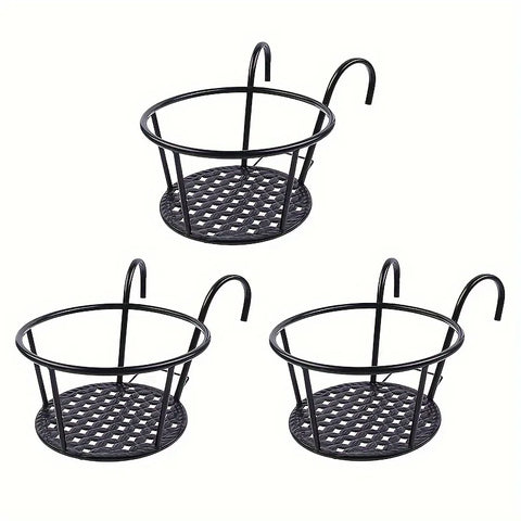 3-Pack Iron Art Hanging Flower Pots with Hooks – Metal Plant Baskets for Balcony