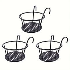 3-Pack Iron Art Hanging Flower Pots with Hooks – Metal Plant Baskets for Balcony