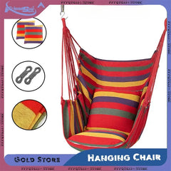 200KG Capacity Canvas Hammock Chair – Thick Striped Swing Seat with Storage Bag