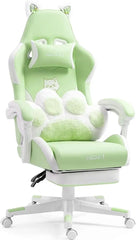Cute Cat Gaming Chair with Paw Lumbar Cushion, PC Video Gamer Chair for Girl Teen Woman (Green)