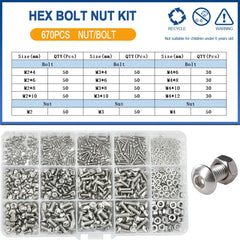 Allen Screw Nut Bolt Kit – M2 to M6 304 Stainless Steel Hexagon Machine Screws & Nuts