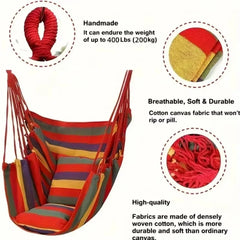 200KG Capacity Canvas Hammock Chair – Thick Striped Swing Seat with Storage Bag