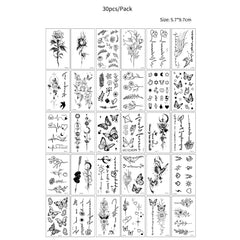 30Pcs Black Flower & Butterfly Temporary Tattoos