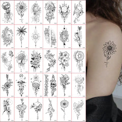 30Pcs Black Flower & Butterfly Temporary Tattoos