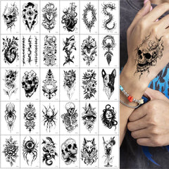 30Pcs Black Flower & Butterfly Temporary Tattoos