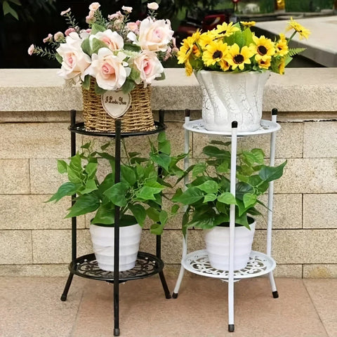 2-Tier Tall Metal Plant Stand – Indoor & Outdoor Plant Shelf Rack