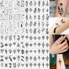 30Pcs Black Flower & Butterfly Temporary Tattoos