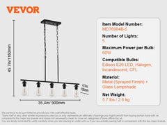 VEVOR 5-Light Kitchen Island Pendant