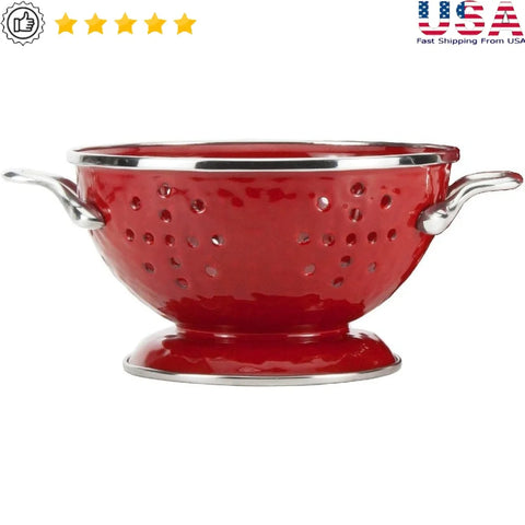 Red Enamelware Colander – Porcelain-Coated Carbon Steel