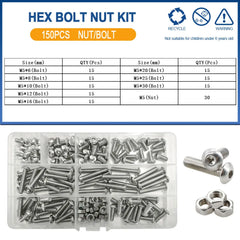 Allen Screw Nut Bolt Kit – M2 to M6 304 Stainless Steel Hexagon Machine Screws & Nuts
