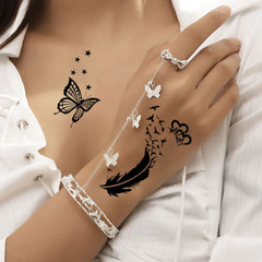 30Pcs Black Flower & Butterfly Temporary Tattoos