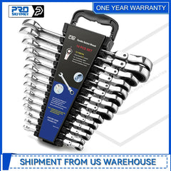 Prostormer 14-Piece Flex Head Ratcheting Wrench Set – SAE 1/4" to 7/8", Cr-V Steel with Rack