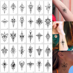 30Pcs Black Flower & Butterfly Temporary Tattoos