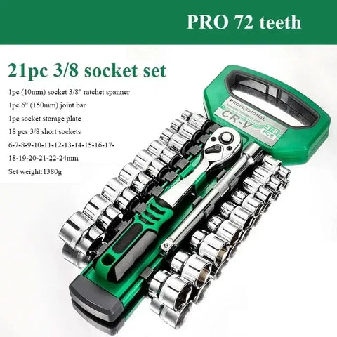 Socket Sleeve Wrench Set – 1/4", 3/8", 1/2" Ratchet Wrench Tool Kit