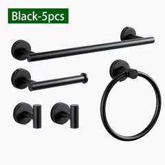 Black Stainless Steel Bathroom Hardware Set – Wall Mounted 4-Piece Kit