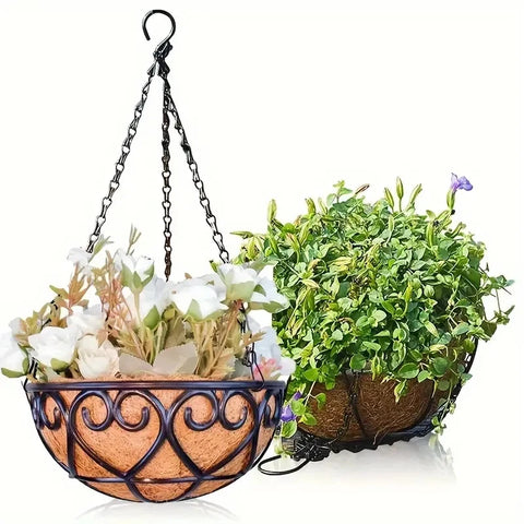 12” Hanging Coconut Palm Flowerpot – Indoor & Outdoor Hanging Basket Planter
