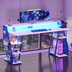 55" Gaming Desk – LED Lights, Storage Shelves