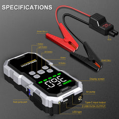 150PSI Air Pump Car Battery Emergency Boosters 7000A Car Jump Starter Power Bank Portable Starting Device Car Starter