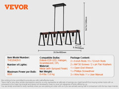 VEVOR 4-Light Kitchen Island Pendant