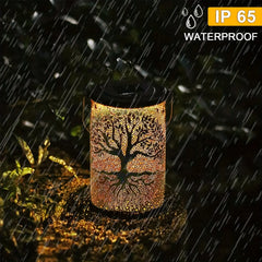 Hanging Solar Lantern, Outdoor Waterproof Vintage Metal LED Big Tree Decorative Lights, Garden Yard Lawn Lights