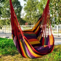 200KG Capacity Canvas Hammock Chair – Thick Striped Swing Seat with Storage Bag