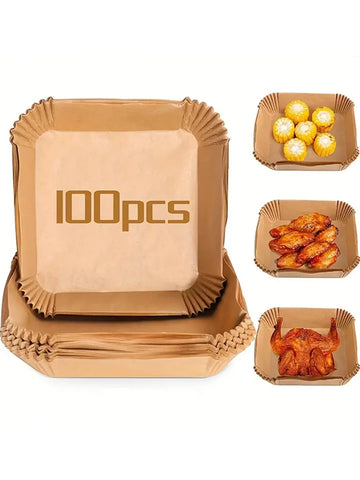 50/100pcs  Air Fryer Disposable Paper Liners Non-stick Parchment Paper For Frying Baking Cooking Roasting Kitchen Accessories