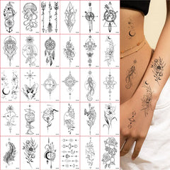 30Pcs Black Flower & Butterfly Temporary Tattoos