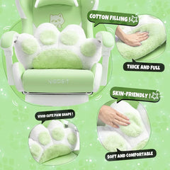 Cute Cat Gaming Chair with Paw Lumbar Cushion, PC Video Gamer Chair for Girl Teen Woman (Green)