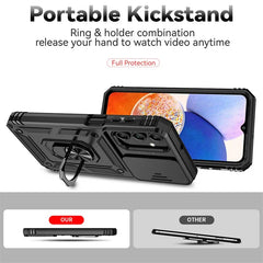 Slide Camera Lens Military Grade Armor Phone Case For Samsung Galaxy A16 A06 A15 A25 A35 A55 5G S24FE Holder Ring Stand Cover