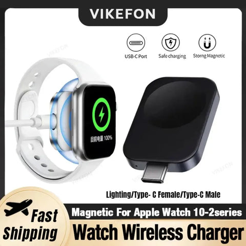 Smart Watch Wireless Charger Mini Type-C Male/Female Charge Pad for Apple Watch 10/9/8/7/6/5/4/3/2 Series SE Fast Charging Dock