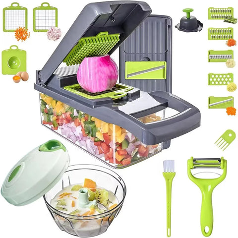 Vegetable Chopper Slicer 16-in-1 with Spice Chopper Set 7 Blades Veggie Dicer Onion Fruit Cutter