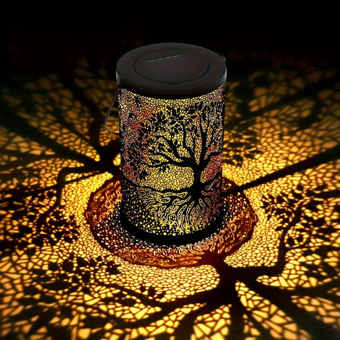 Hanging Solar Lantern, Outdoor Waterproof Vintage Metal LED Big Tree Decorative Lights, Garden Yard Lawn Lights