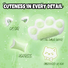 Cute Cat Gaming Chair with Paw Lumbar Cushion, PC Video Gamer Chair for Girl Teen Woman (Green)